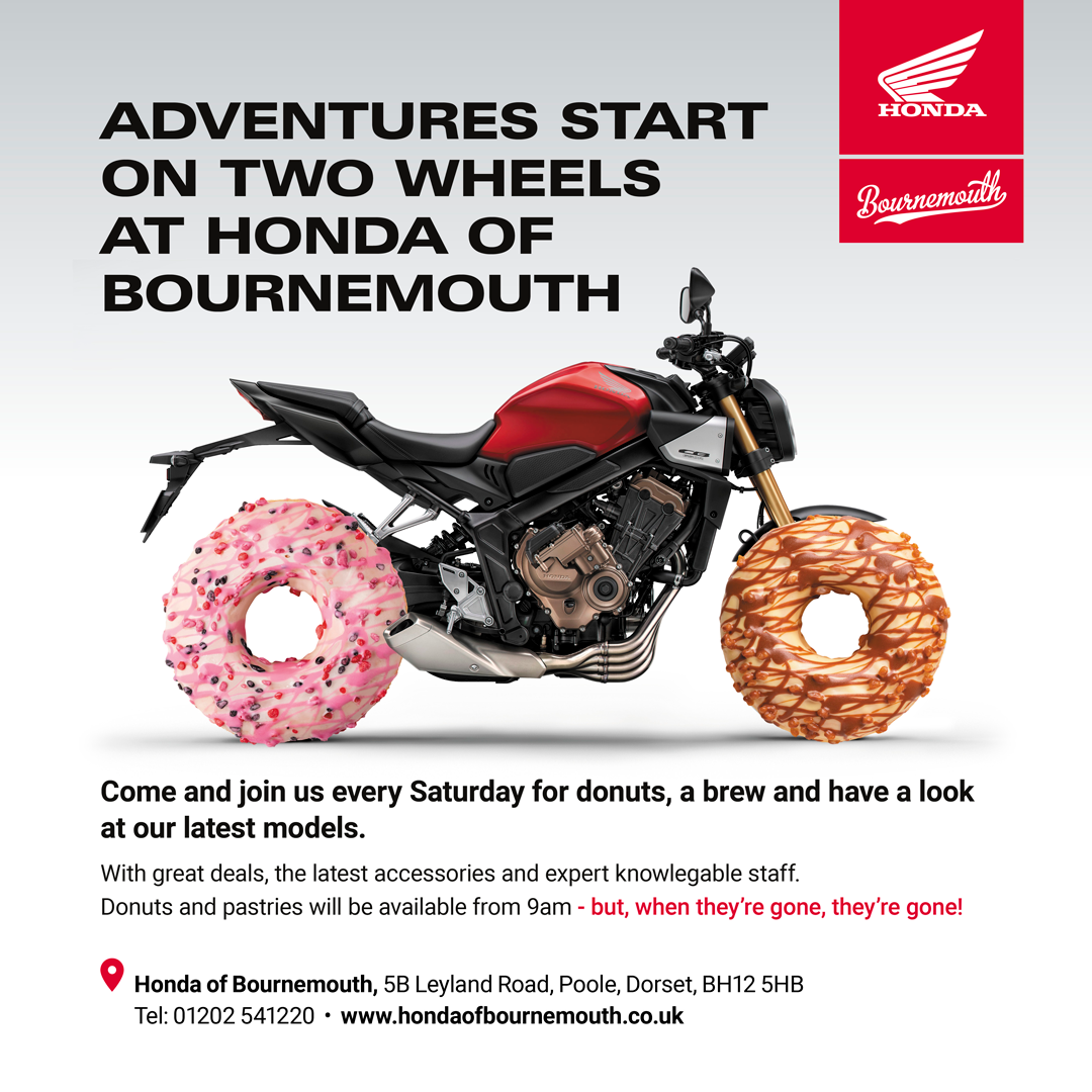 Find Bike Events in Bournemouth, New Honda Bikes, Events and Giveaways in Bournemouth, Honda of Bournemouth, Coffee Mornings at Honda, Free Donuts