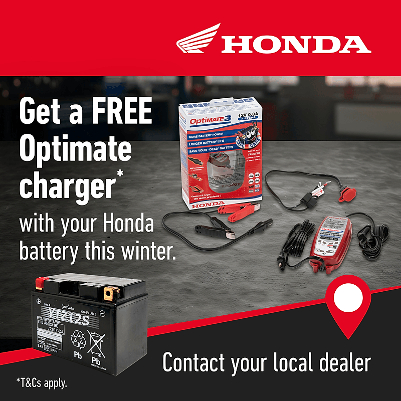 Free Optimate Charger | December Bike Deals | Honda of Bournemouth, New Motorcycles