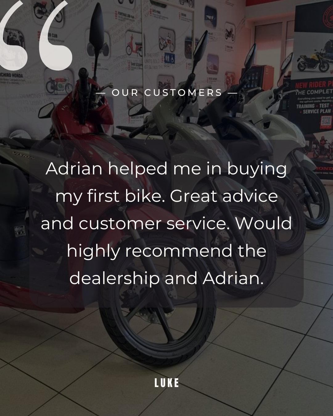 Customer Reviews | Buy New Bikes in Bournemouth | Honda of Bournemouth