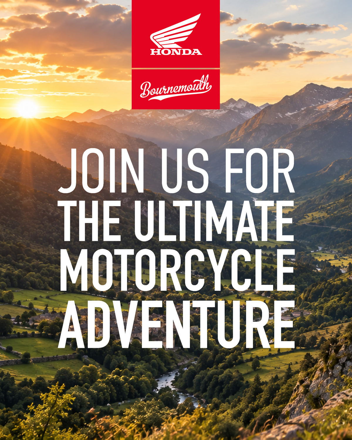 Honda of Bournemouth Spain 2027 motorcycle tour through the Spanish mountains, featuring scenic roads and a touring motorcycle.