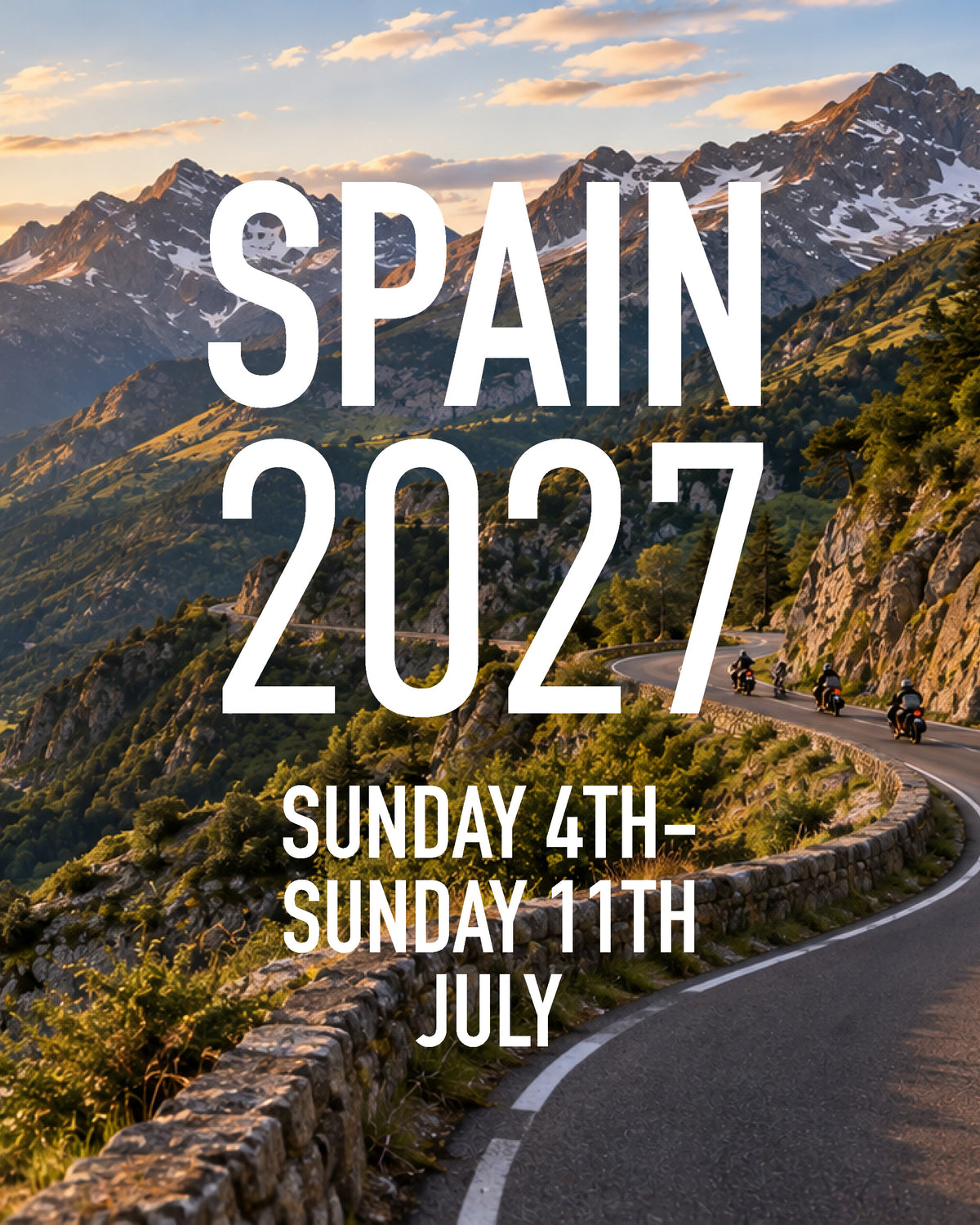 Honda of Bournemouth Spain 2027 motorcycle tour through the Spanish mountains, featuring scenic roads and a touring motorcycle.